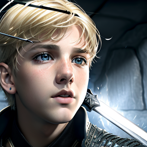 Close-up on Cole's face, his eyes wide with astonishment as the sword, now free from the stone, gleams dangerously in his hand, reflecting a spark of triumph in his eyes.